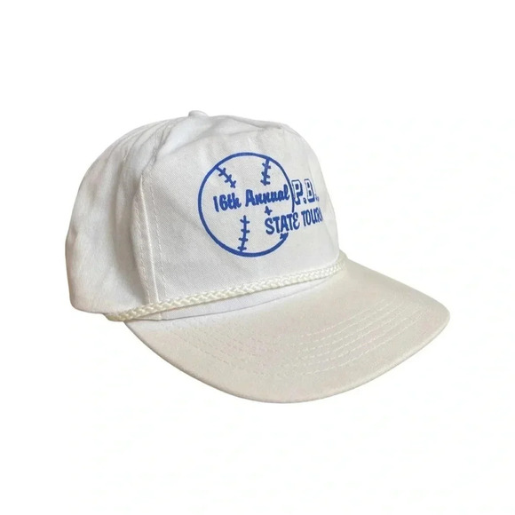 Vintage 80s/90s PBPA “State Tournament” Rope Trucker Hat – White & Royal Blue - Picture 3 of 10